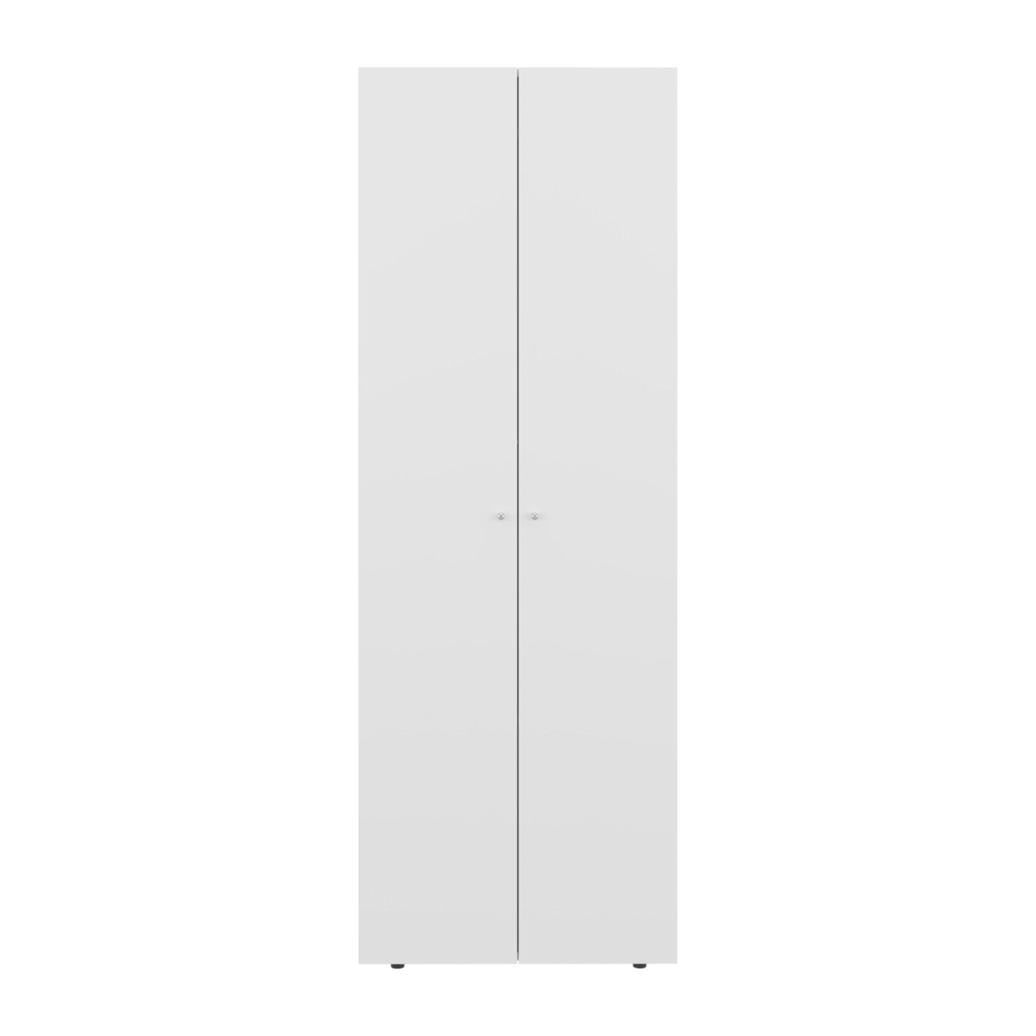 White engineered wood two-door closet armoire by Anthony & Home, featuring ample storage and sleek design for modern interiors.