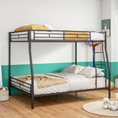 Heavy Duty Metal Bunk Bed Full Over Queen Bunk Bed Frame For Adults, Noise Free Frames, No Boxing Spring Needed
