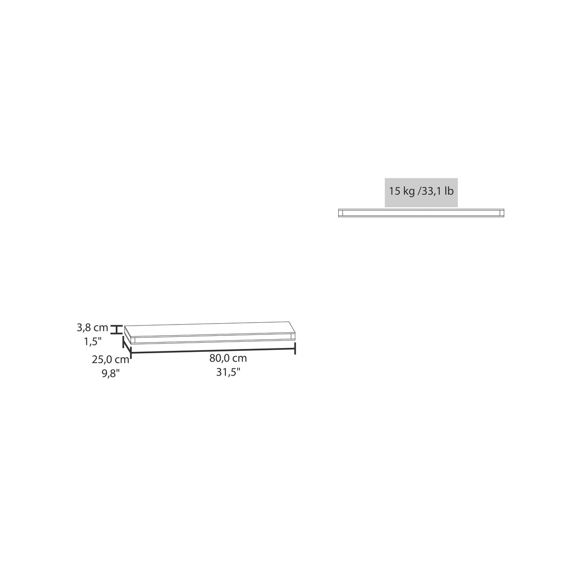 Set of two 31.5-inch walnut finish floating shelves by Anthony & Home, showcasing modern wall-mounted storage with sleek wood design.