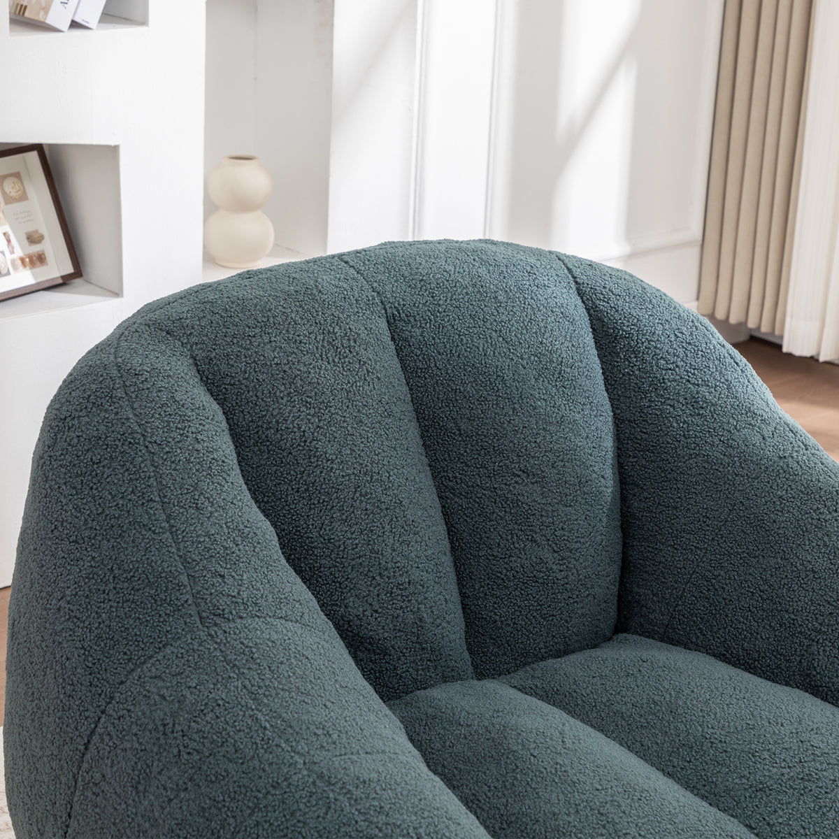 Studio green tufted memory foam bean bag chair by Anthony & Home, showing plush, cushioned seating with tufted fabric design.
