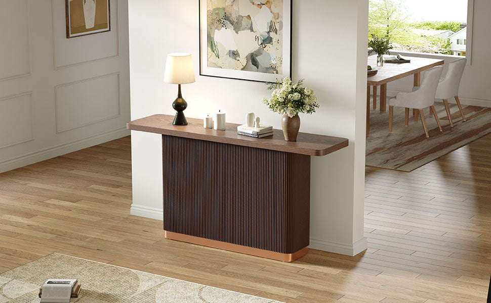 Anthony & Home console table with ash veneer top, fluted base, and metal accent for stylish modern decor.