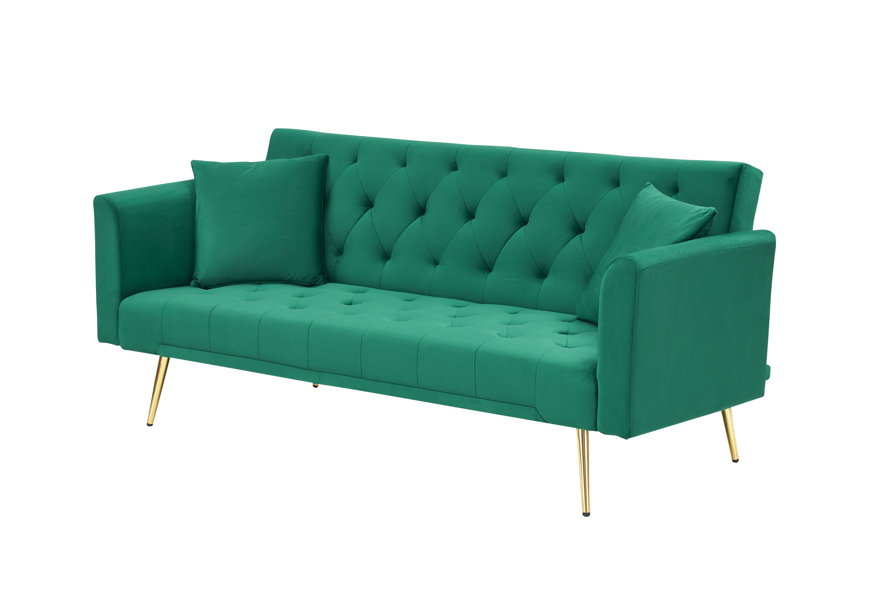 Anthony & Home Atelier Green Velvet Convertible Love Seat with plush velvet upholstery and modern design, shown in a stylish living room setting.