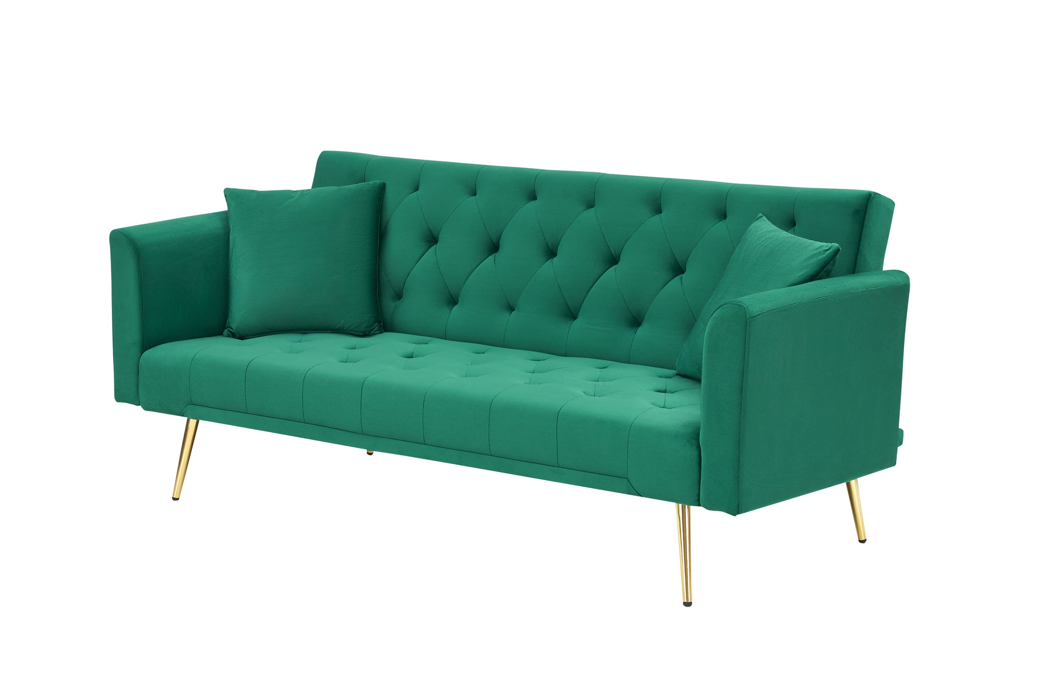 Anthony & Home Atelier Green Velvet Convertible Love Seat with plush velvet upholstery and modern design, shown in a stylish living room setting.