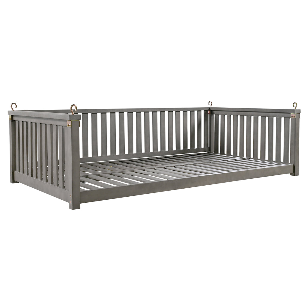 Twin size solid wood garden swing bed with rope support, designed for outdoor relaxation by Anthony & Home.