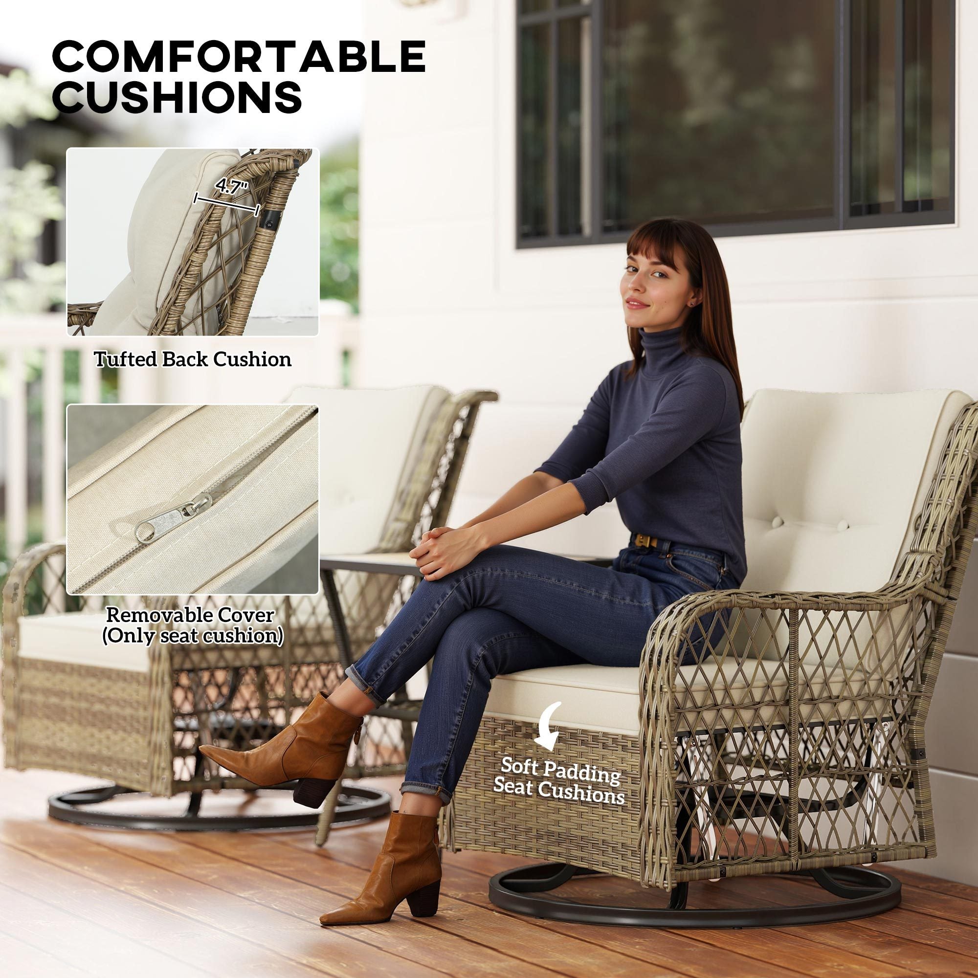 3 Piece Outdoor Wicker Bistro Set With Swivel Glider Chairs