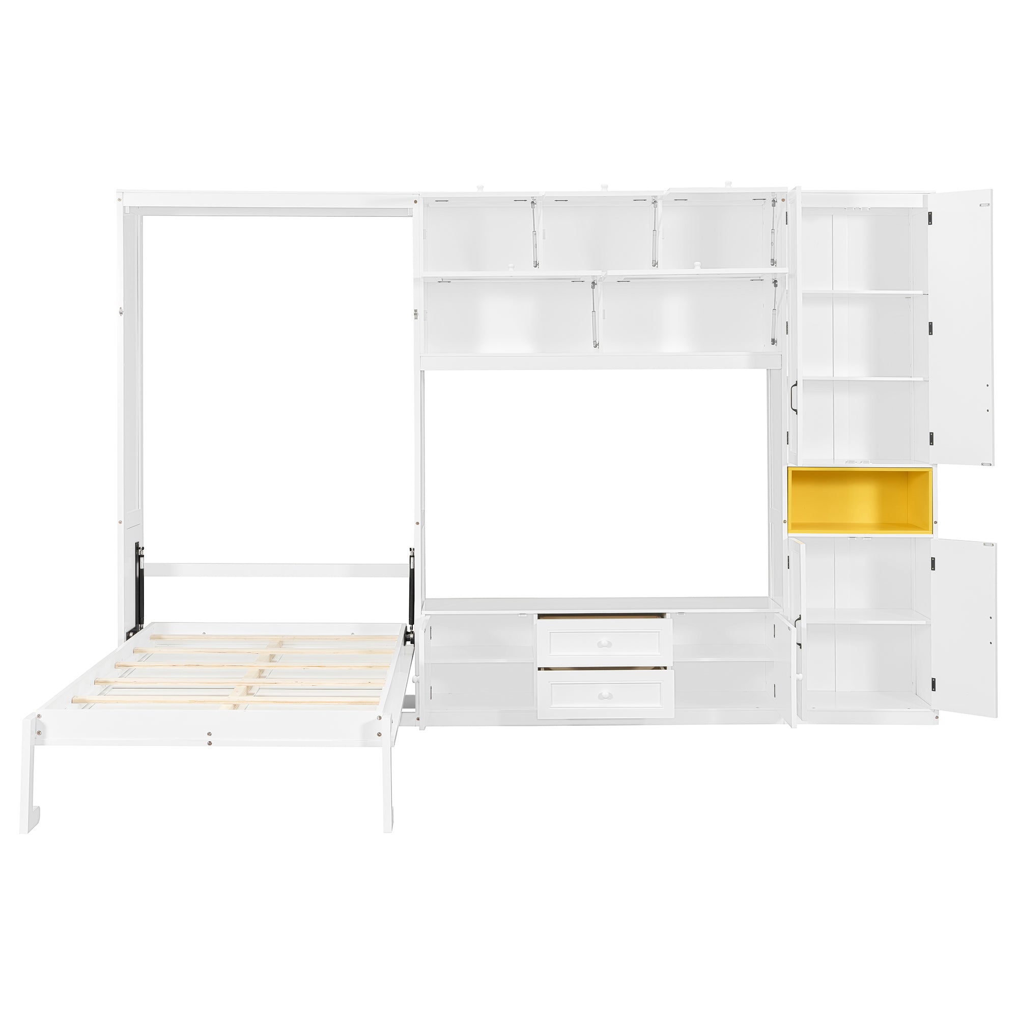 White twin-size solid wood Murphy bed with TV stand, two drawers, and cabinets by Anthony & Home.