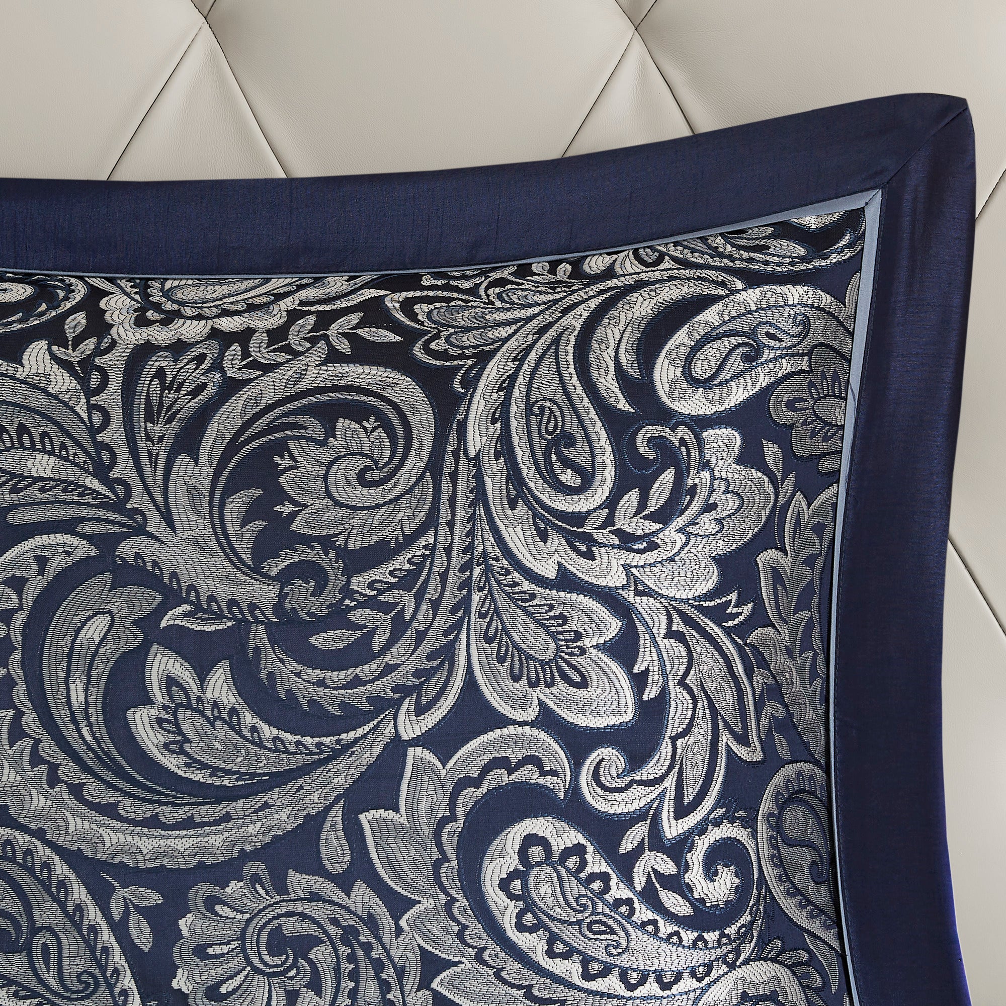 Anthony & Home Aubrey Jacquard Navy King Comforter Set with intricate jacquard pattern, included pillow shams, limited edition bedding set