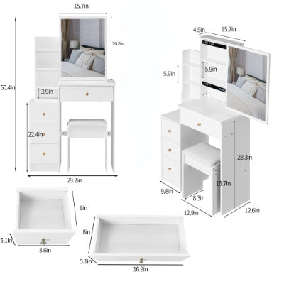 29.2 Inch Small Space Bedside Vanity Table Cushioned Stool