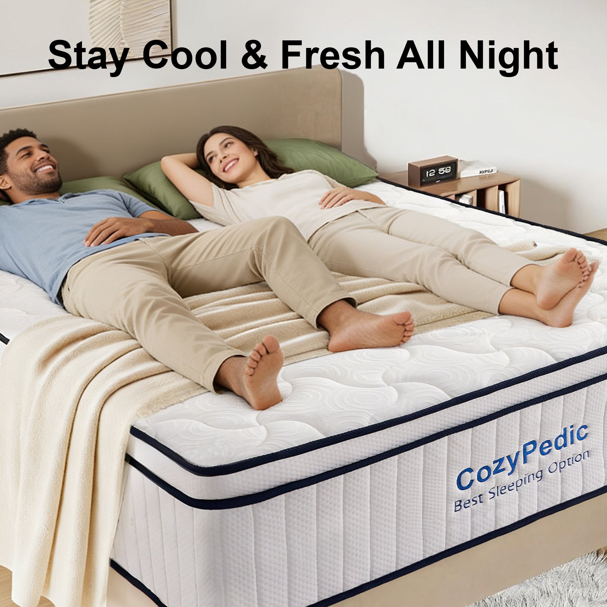Anthony & Home King Memory Foam Mattress with pocket spring core, CertiPUR-US certified, showing plush surface and supportive layers.