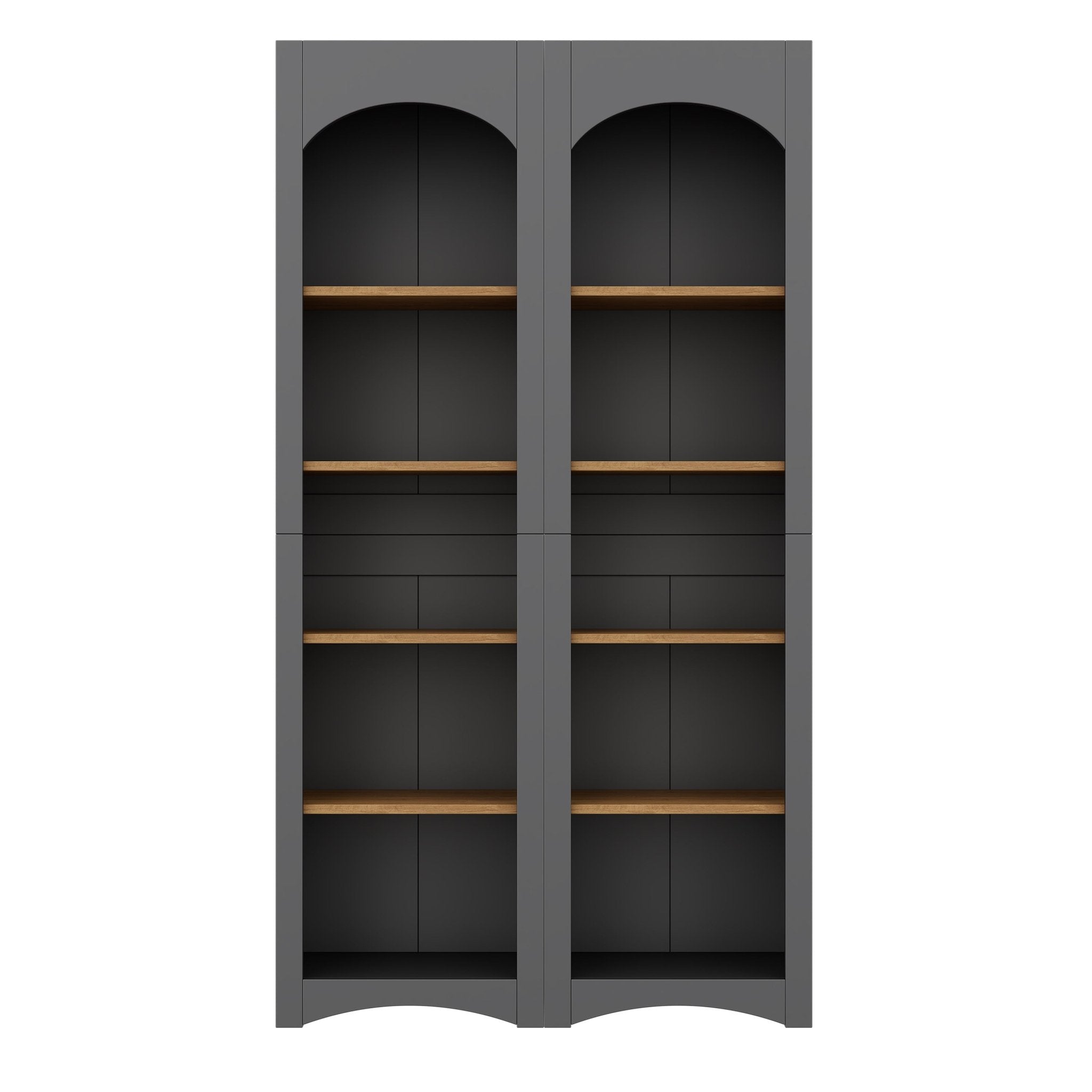 Anthony & Home two-tone wood-grain 5-tier bookshelves set of 2, free-standing with multiple shelves for living room storage.