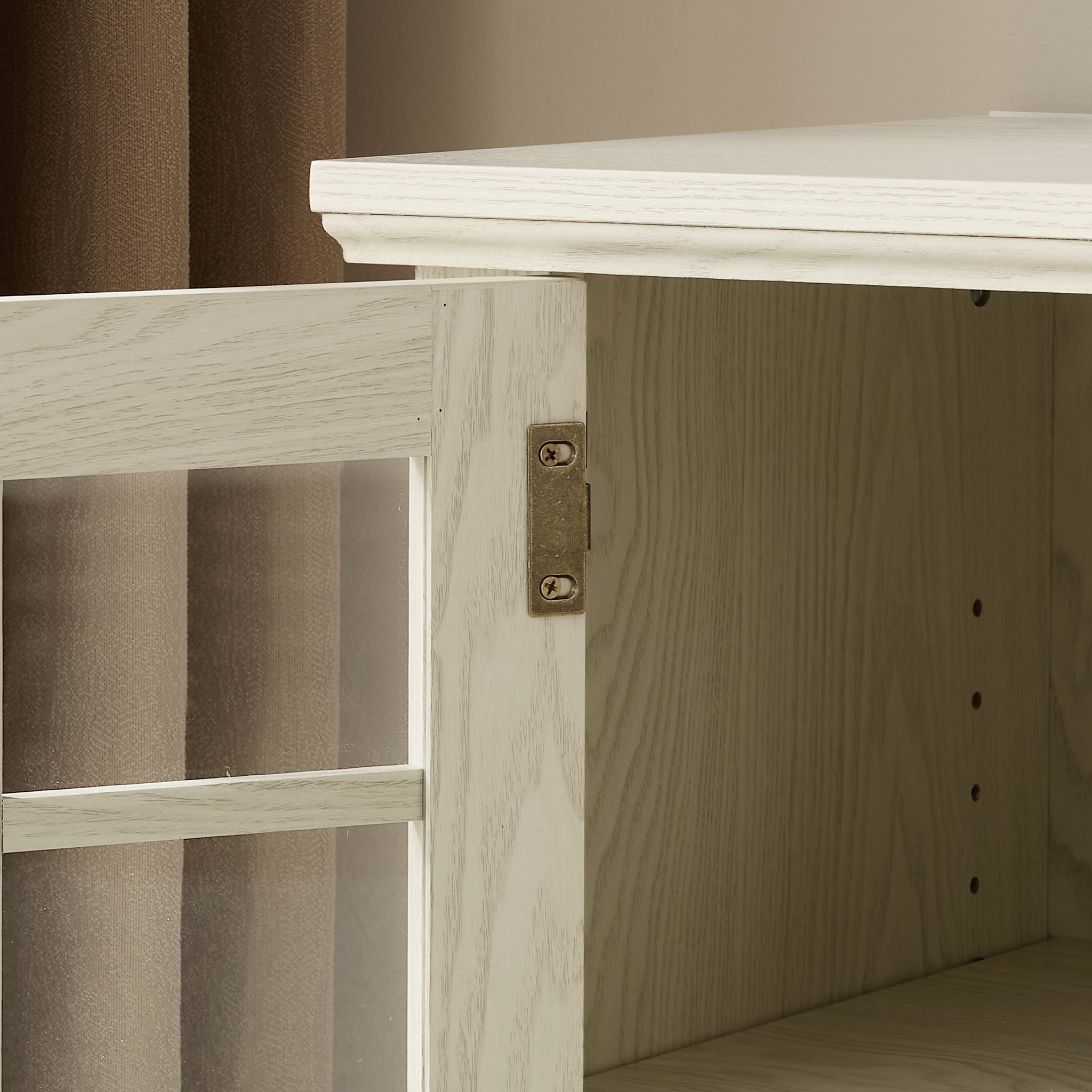 White faux stone Anthony & Home 70-inch TV stand with two doors, modern design and ample storage space.