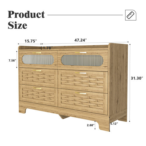 Wooden Six Drawer Vanity Bedroom Dresser With Storage