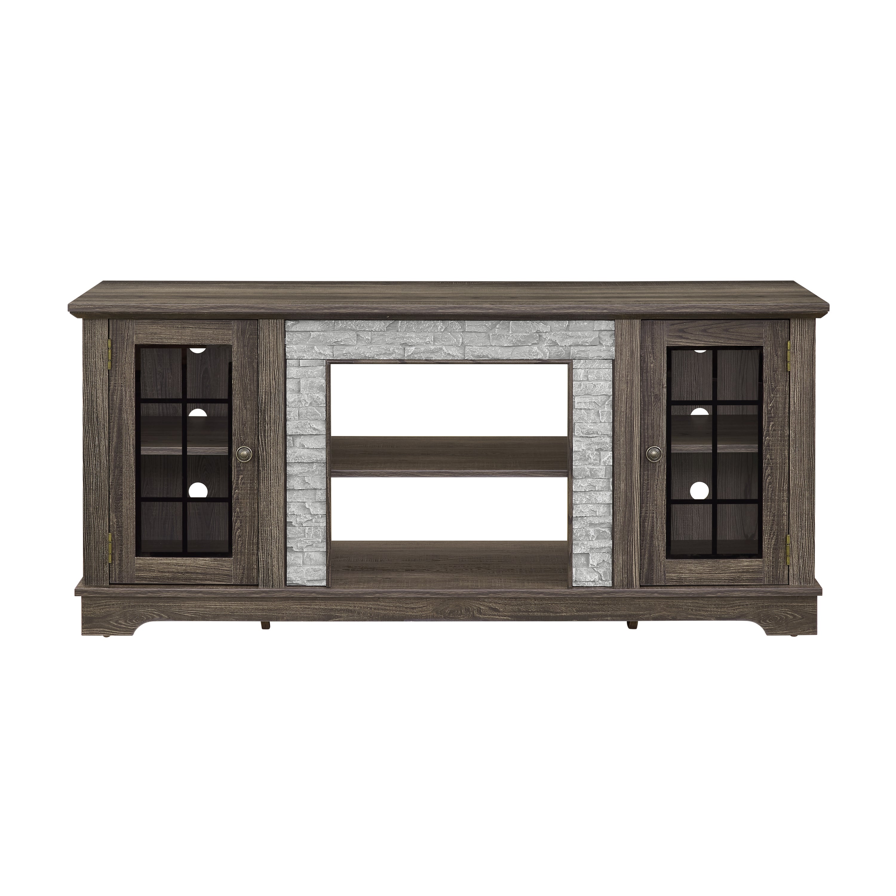Anthony & Home Atelier Faux Stone TV stand in grey with sleek modern design and storage compartments.