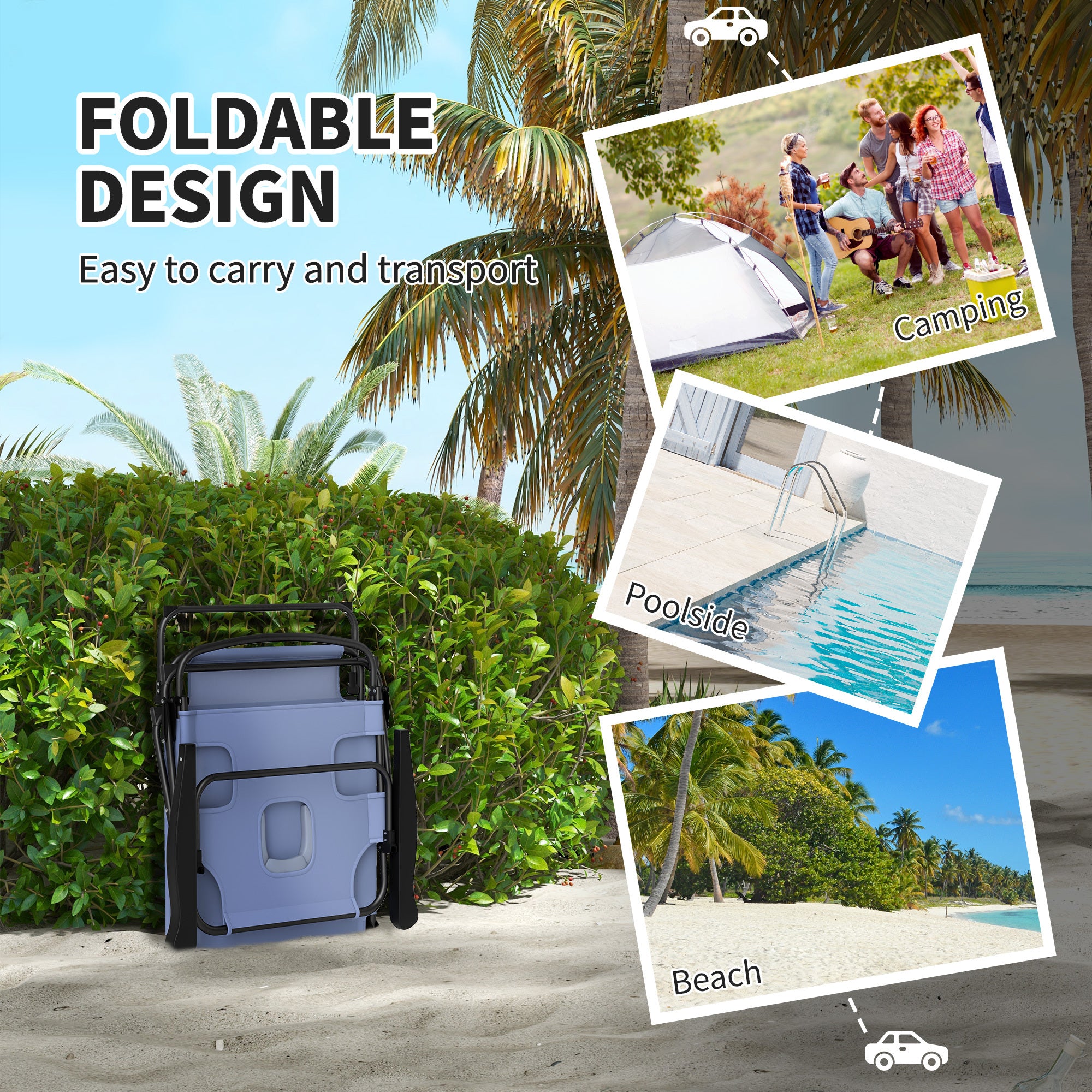 Durable Portable Beach Poolside Lounge Chairs Black Or Gray