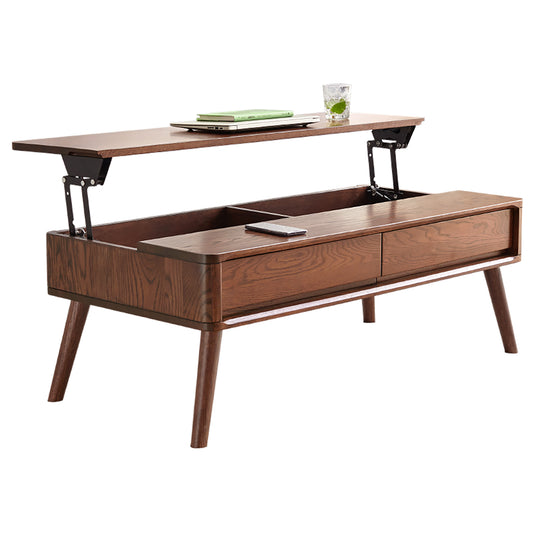 Solid Oak Center Table With Walnut Finish 100 Percent Solid Wood Top 100 x 60 cm Exclusive Design And Storage Shelf