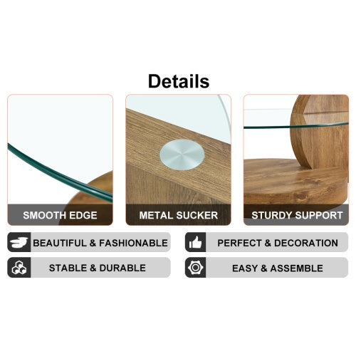 Modern Double Layer Round Table With Glass Top Wood Legs