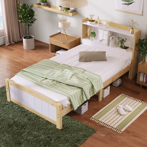 Solid Wooden Bed Frames, Single Storage Headboard Bed, 3FT Single 90 X 190 Cm Frame Only