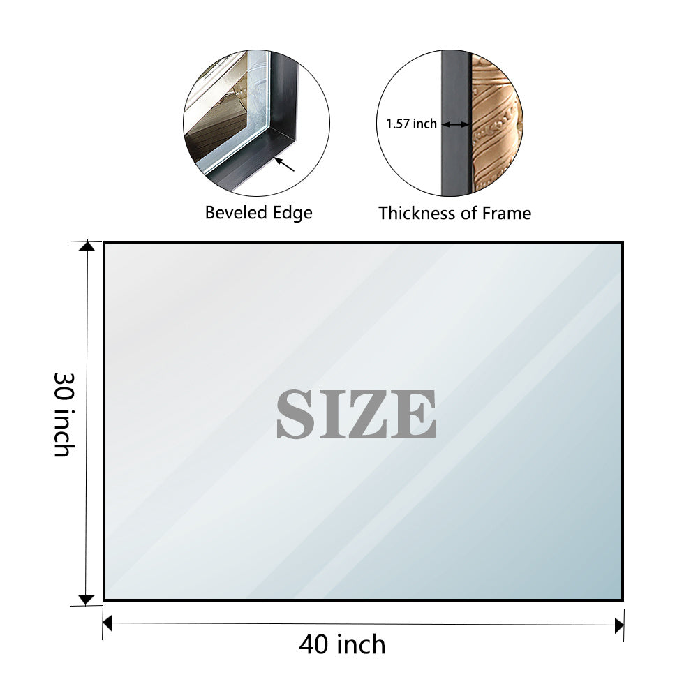 40x30 Inch Glossy Black Rectangular Bathroom Vanity Mirror