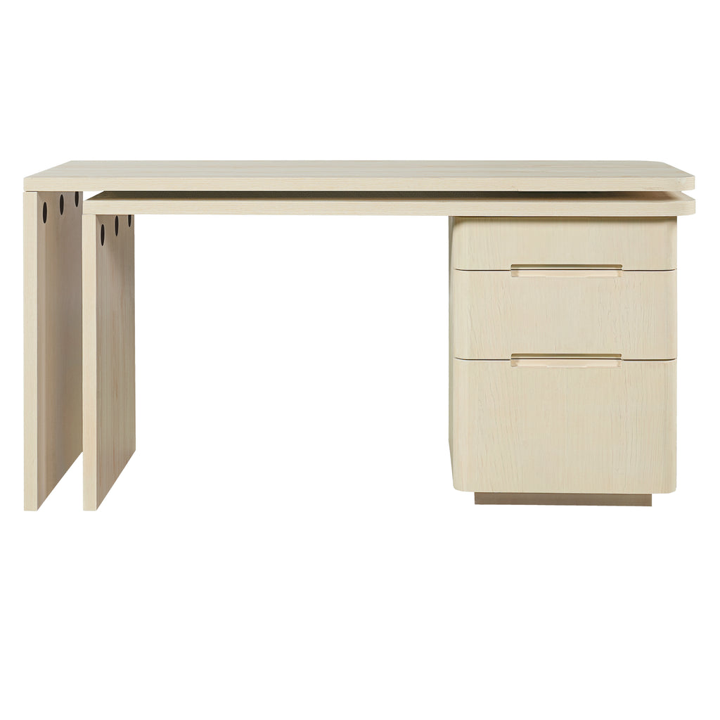 Anthony & Home Atelier 90-inch natural wood L-shaped desk with spacious workspace and modern design.