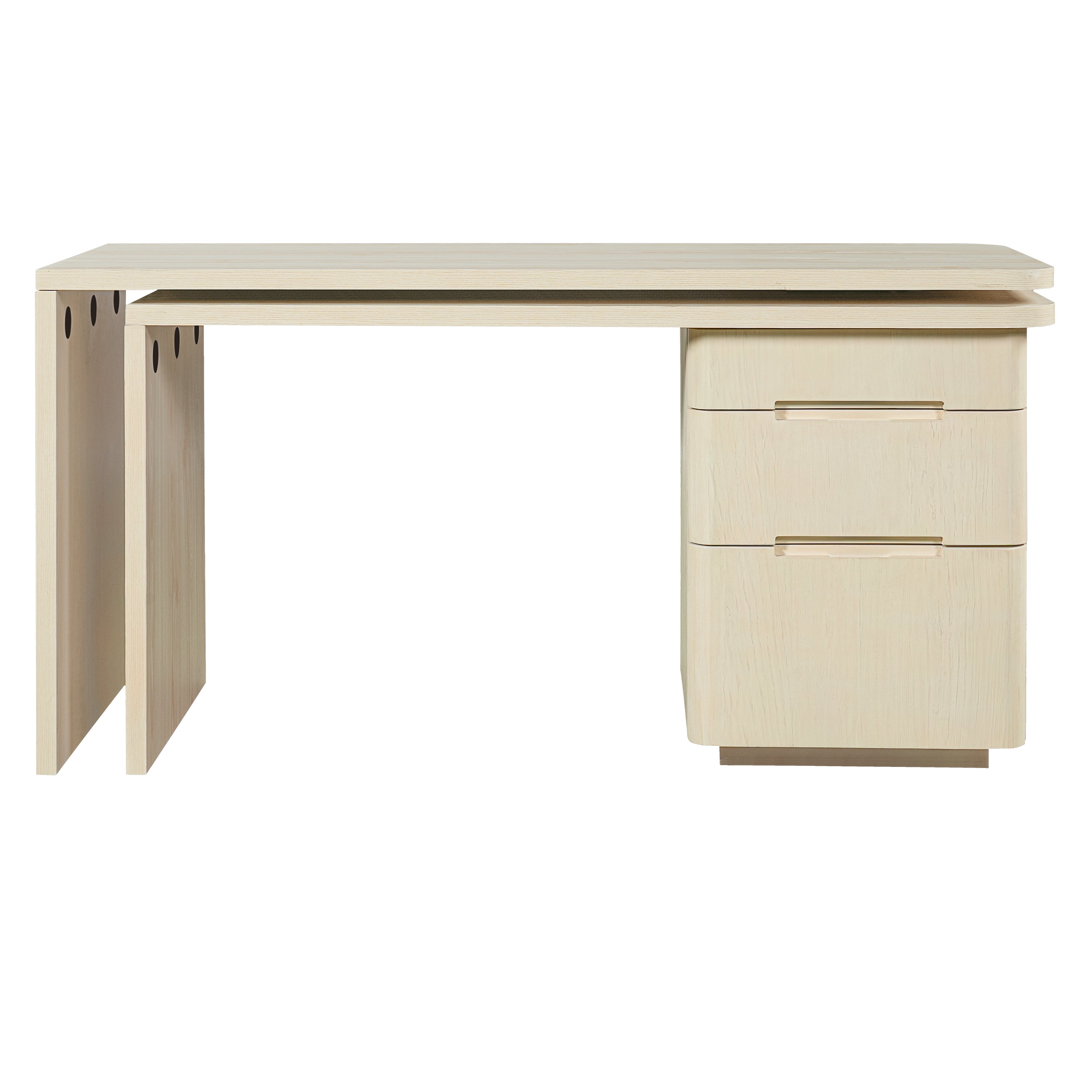 Anthony & Home Atelier 90-inch natural wood L-shaped desk with spacious surface and sturdy construction, ideal for home office setup.