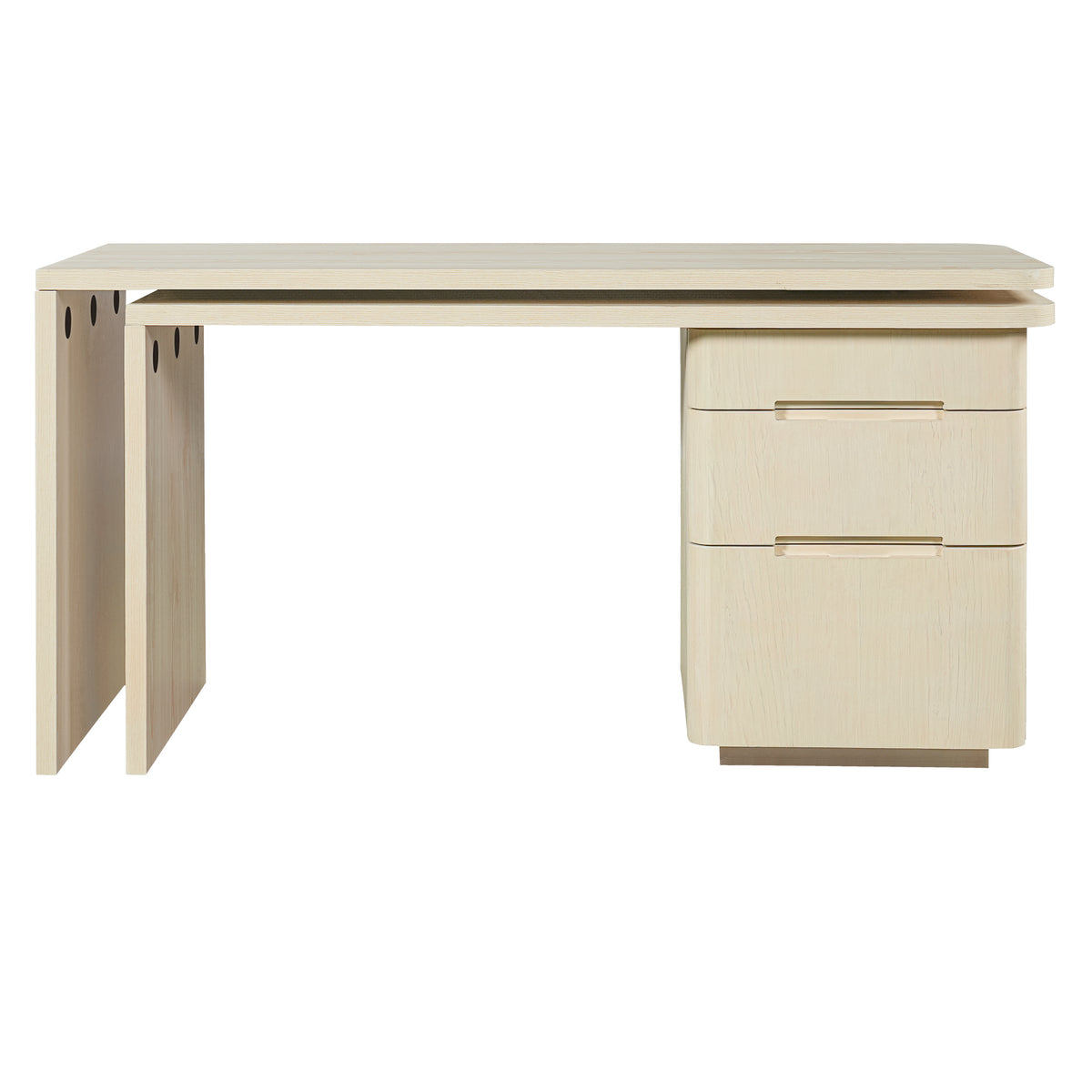 Anthony & Home Atelier 90-inch natural wood L-shaped desk with spacious surface and sturdy construction, ideal for home office setup.