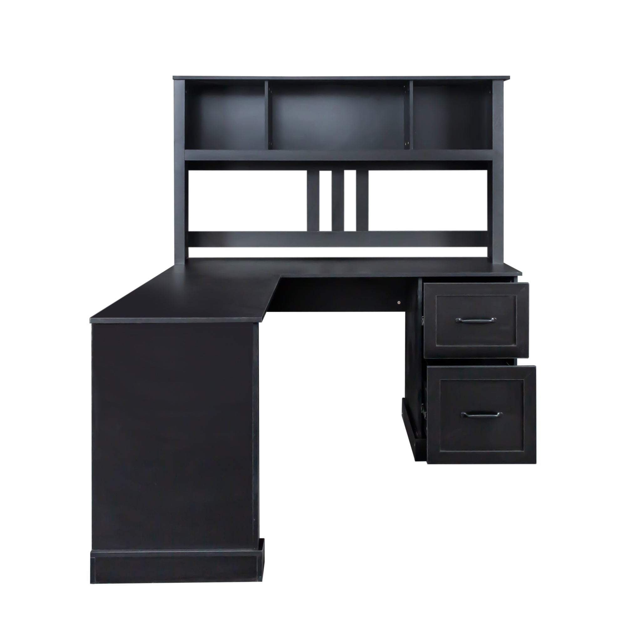Antiqued black home office computer desk with hutch from Anthony & Home Studio Collection, featuring storage and workspace.