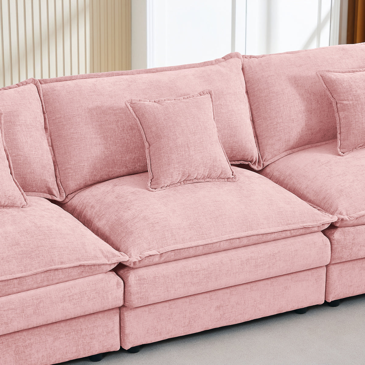 Anthony & Home Chenille modular sectional sofa with 102-inch L-shape and movable ottoman in a cozy living room setting.