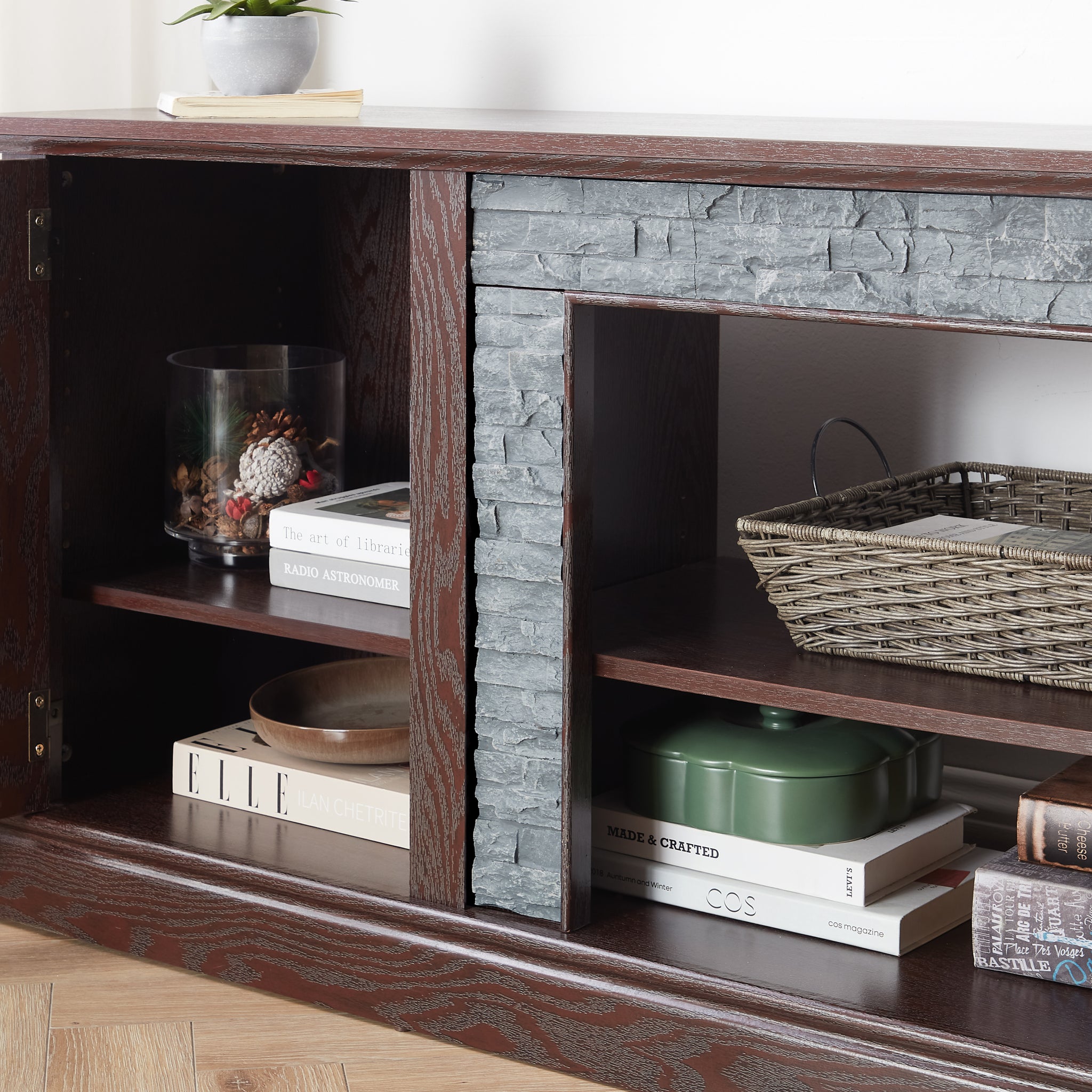 Anthony & Home Atelier TV stand with faux stone cabinet, 2-door media console, large entertainment center for living room decor