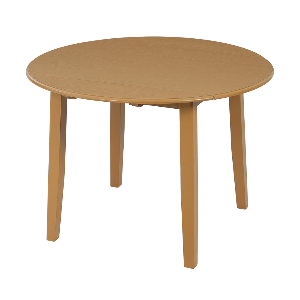 Extendable round dining table made of solid wood by Anthony & Home, featuring a smooth surface and versatile design.