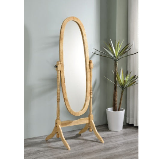 59.25 Tall Standing Wooden Floor Mirror Natural Finish Oval