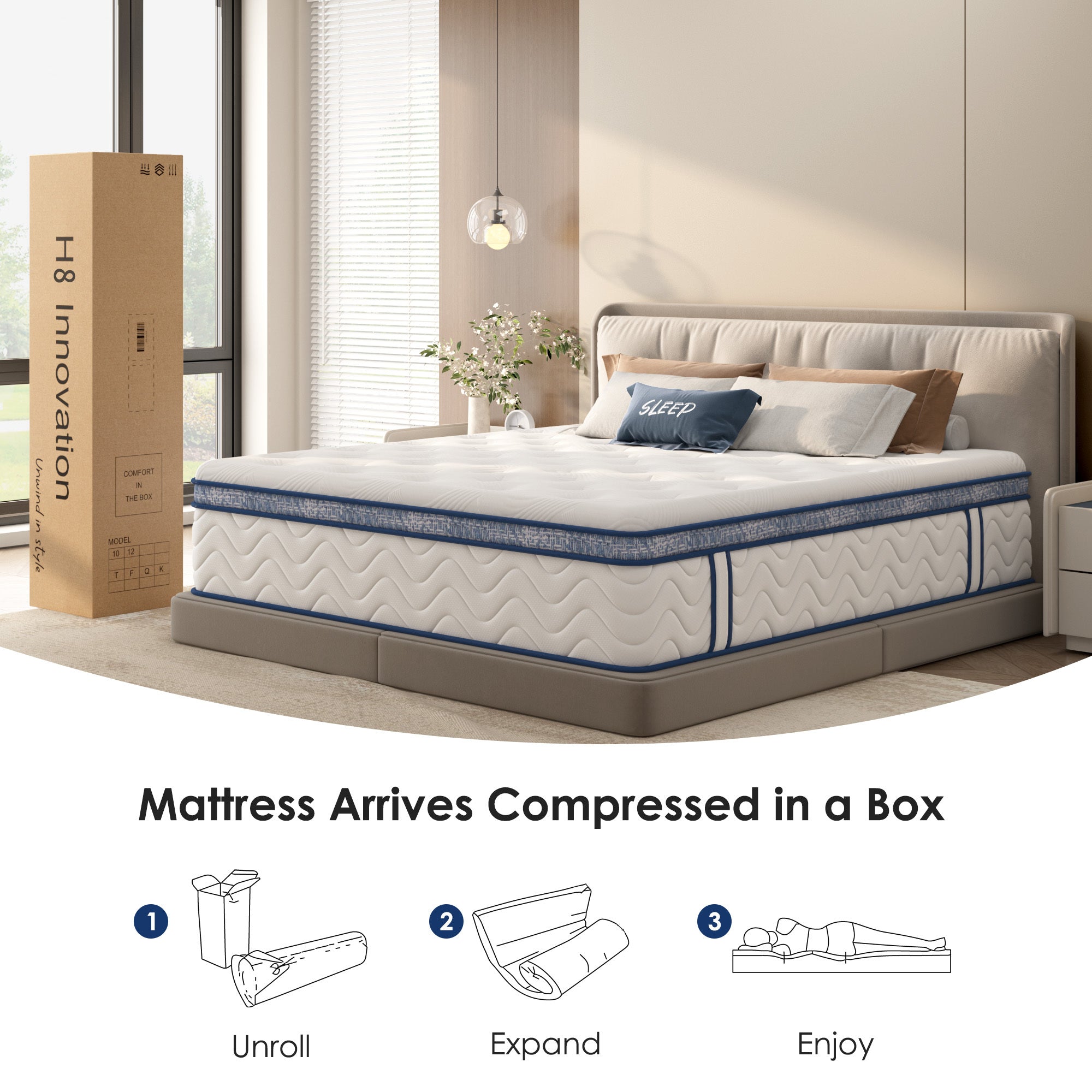 Queen size Anthony & Home Signature Memory Foam Hybrid Mattress with 12-inch thickness and plush, comfortable surface.