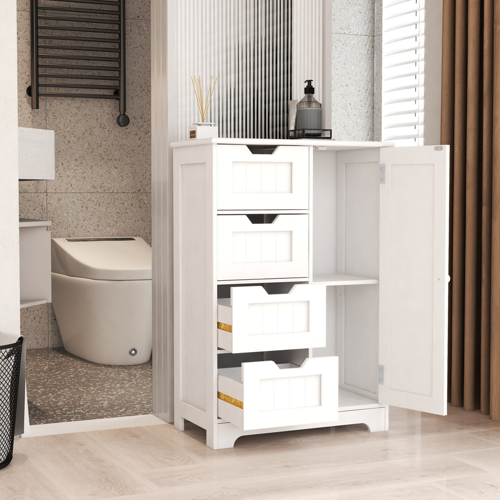 Matte white studio floor cabinet with drawers by Anthony & Home, featuring sleek storage for modern home or studio spaces.