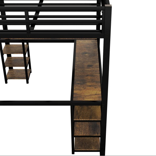 Full Metal Loft Bed With Desk Shelves And Ladder Guardrails