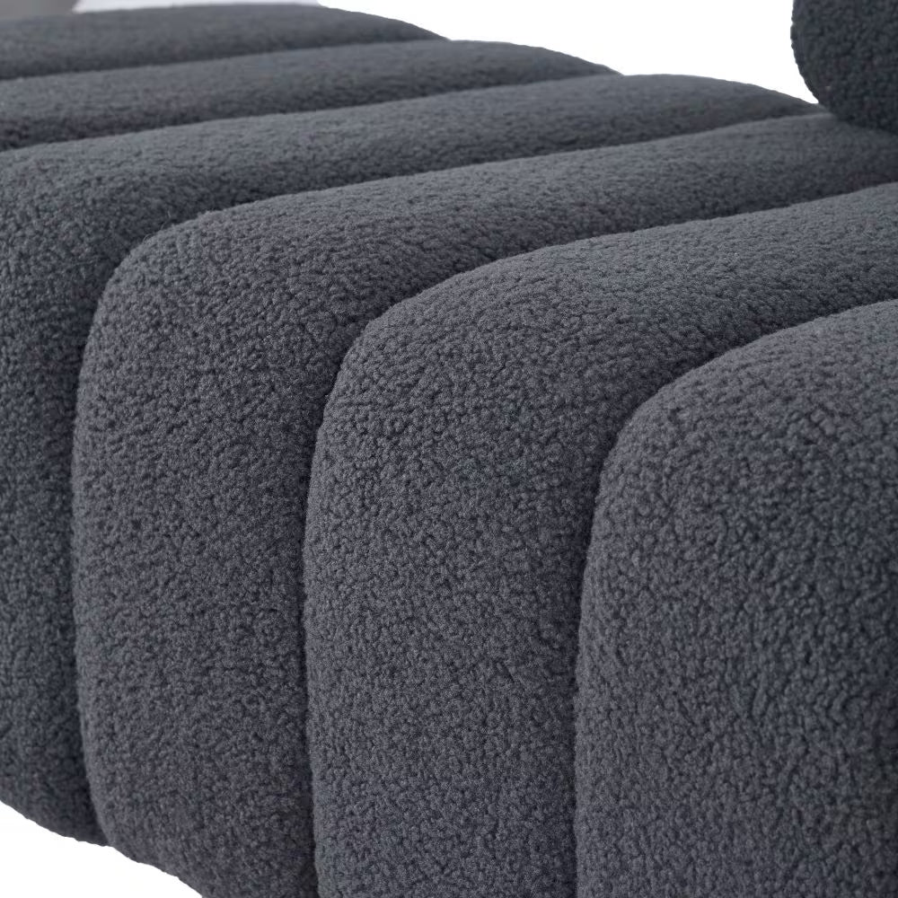 Grey Teddy Velvet Storage Bench With Armrests For Bedroom