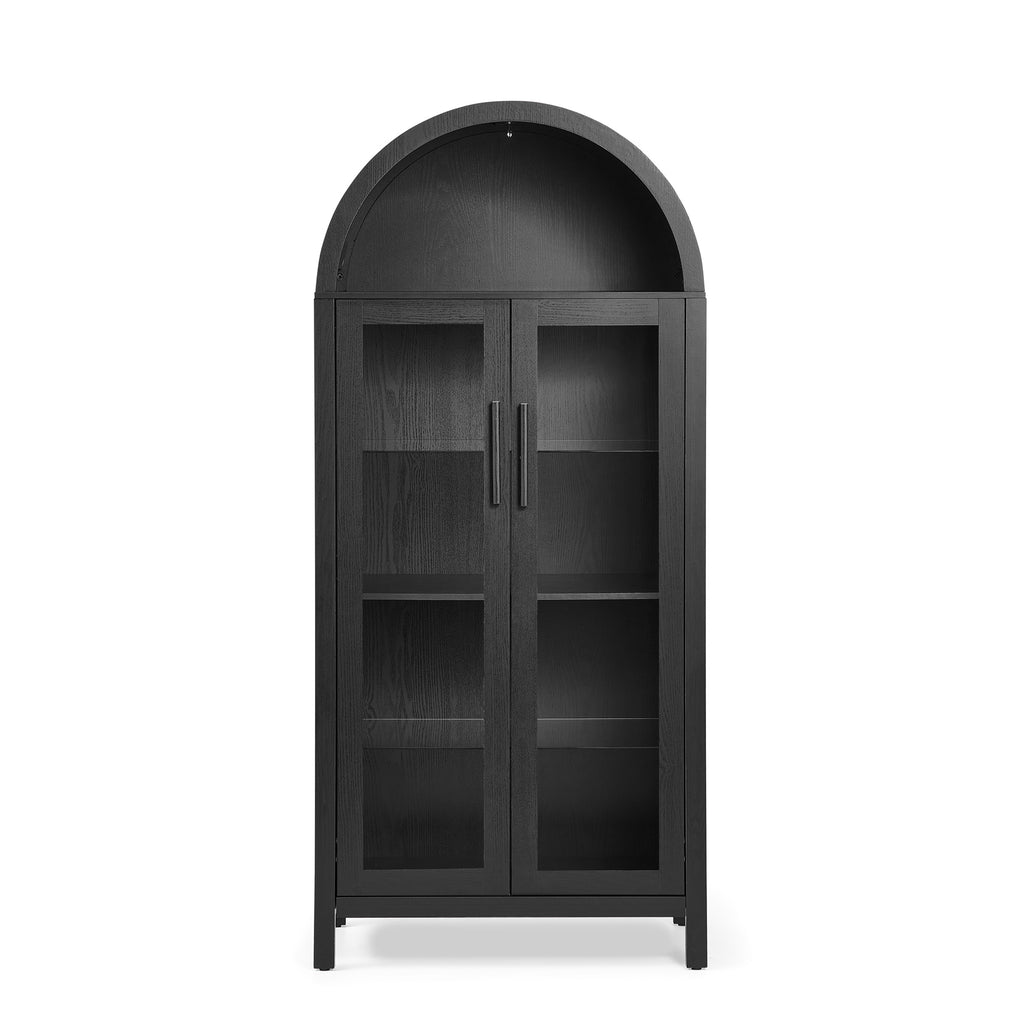 Black arched lamp cabinet with glass partition, stylish atelier design by Anthony & Home, featuring sleek modern details.