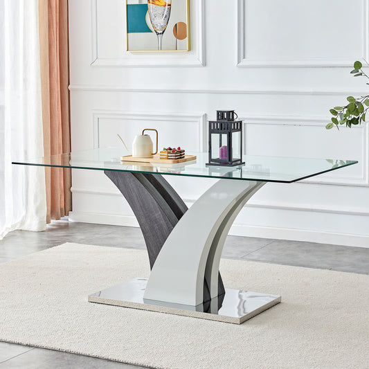 Modern dining table, tempered glass countertop, and artistic MDF legs are perfect for hosting dinners, conferences, home, and office decorations.W1151S00384/W1151S03388 - Anthony & Home