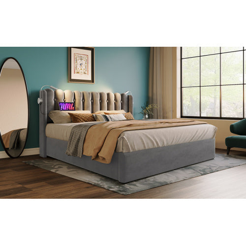 Linen Storage Bed Frame With Mattress 160x200cm Grey