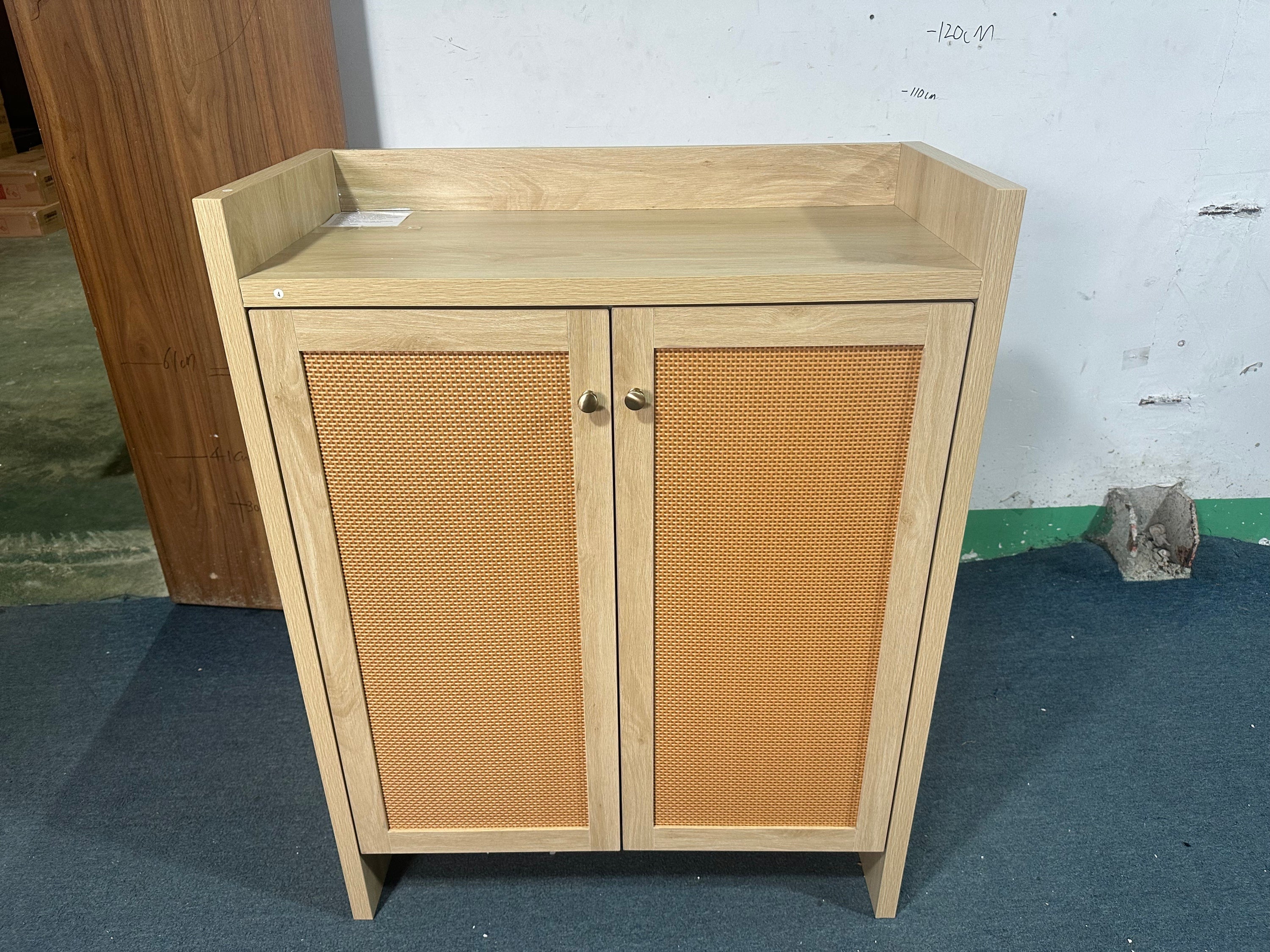 Anthony & Home 42.5' tall rattan shoe cabinet with doors, 6-tier adjustable shelves, wooden freestanding shoe organizer for entryway.