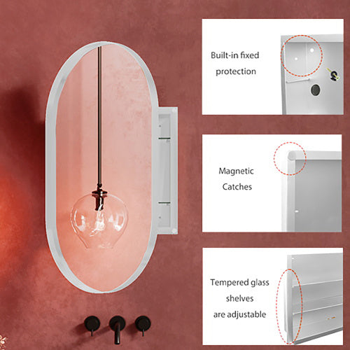 20x34 Inch Oval Metal Frame Medicine Cabinet With Mirror