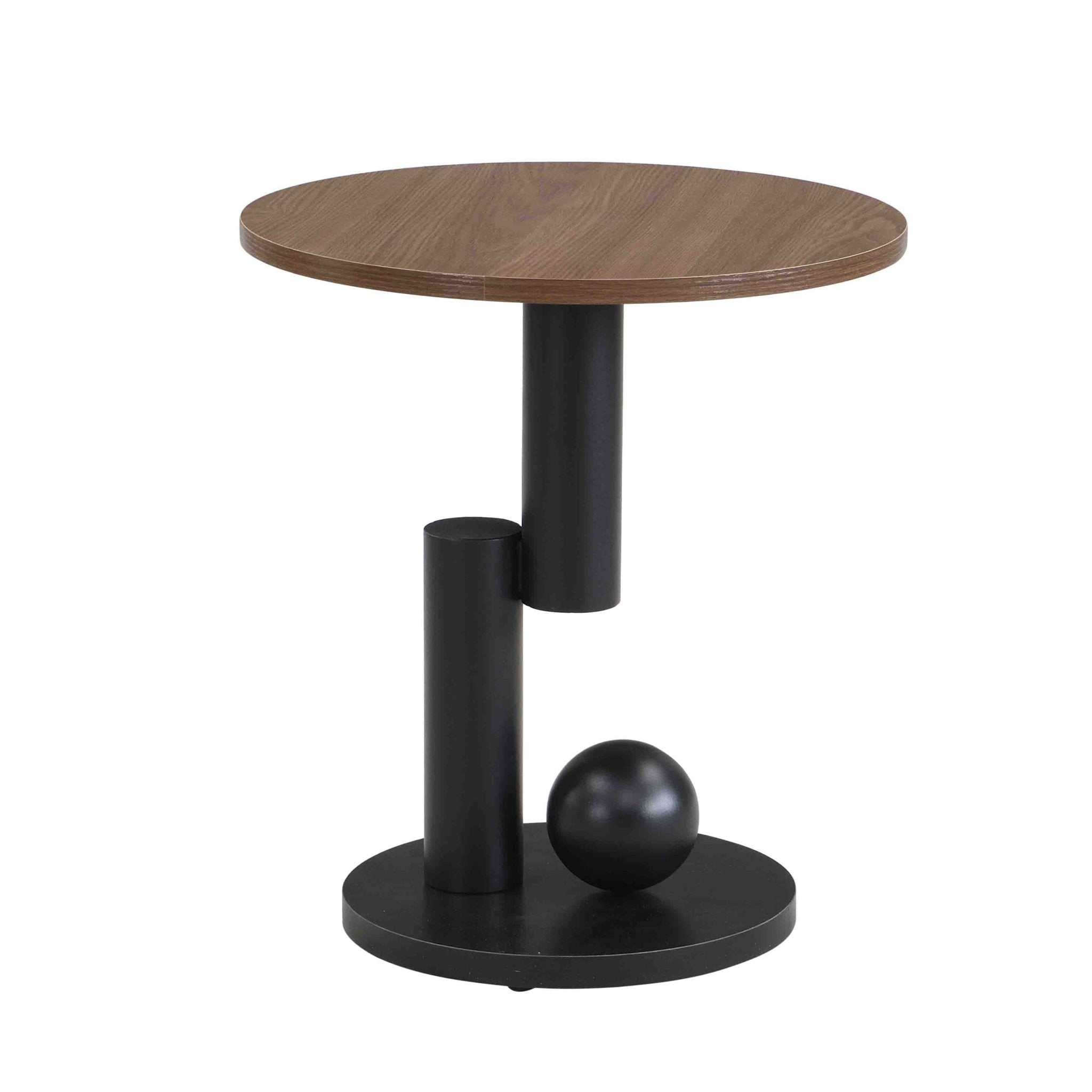 Anthony & Home black iron frame nesting coffee tables set with natural wood tones, two-piece modern living room accent tables.
