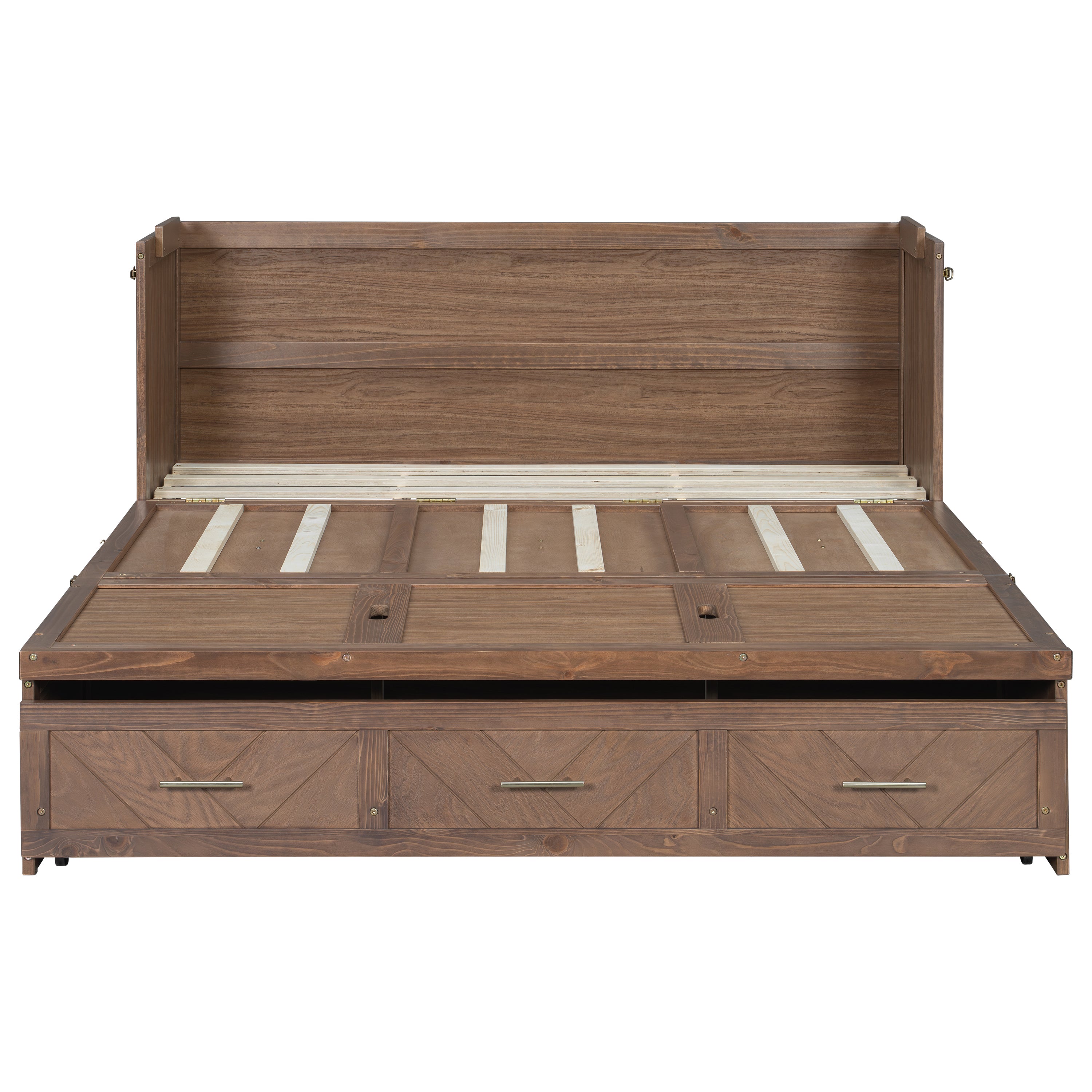 Murphy bed studio in light walnut finish by Anthony & Home, showing the folded bed with sleek wood panels and compact design