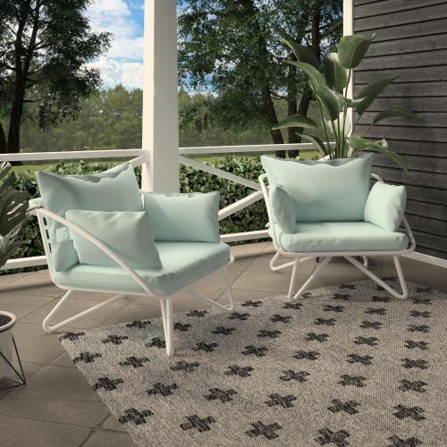 Teddi Outdoor Two Person Lounge Chairs Aqua Finish Set