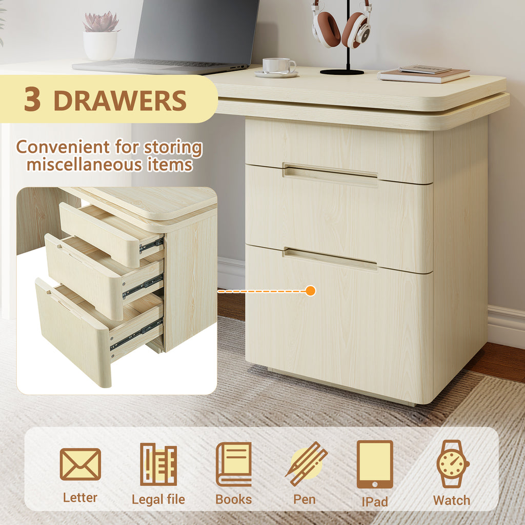 Anthony & Home Atelier 90-inch natural wood L-shaped desk with spacious workspace and modern design.