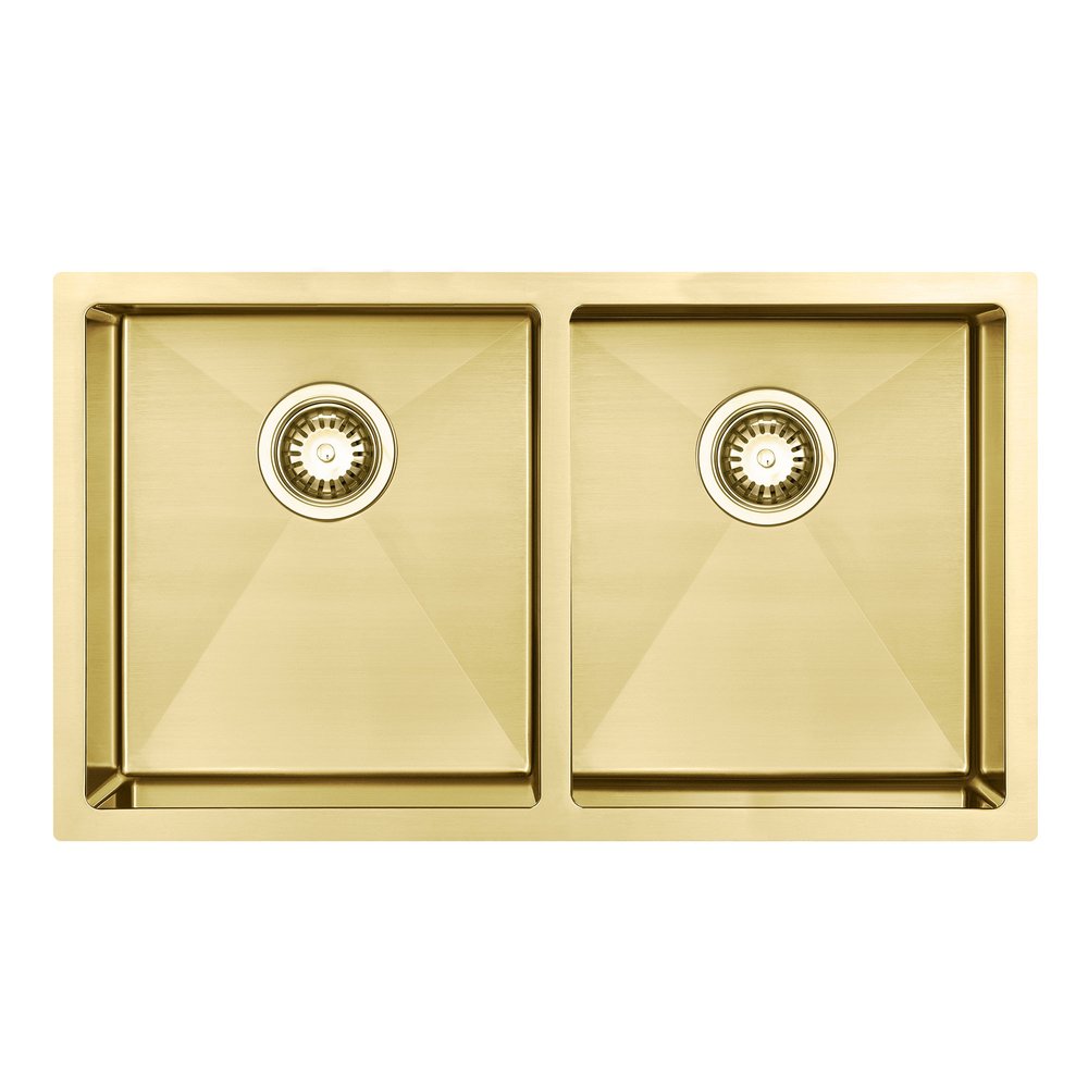 Gold stainless steel undermount kitchen sink, 10-inch deep, 33-inch wide, designed for kitchen and utility use by HomeRoots.