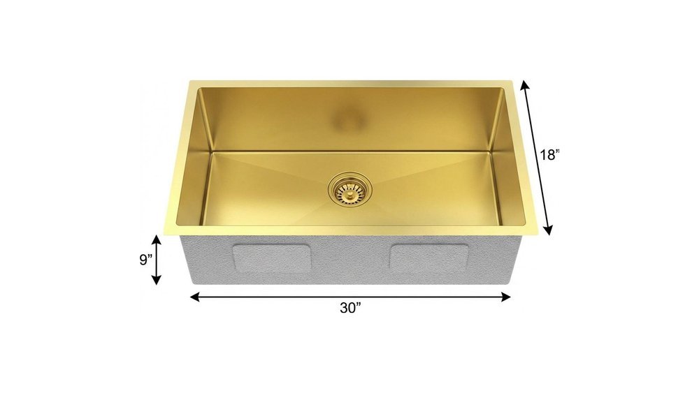 9" X 30" Gold Stainless Steel Undermount Kitchen Sink - Anthony & Home