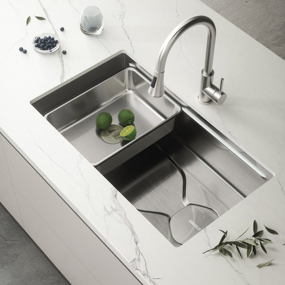 9-inch by 30-inch silver stainless steel undermount kitchen sink from HomeRoots, showing the sleek, durable design.