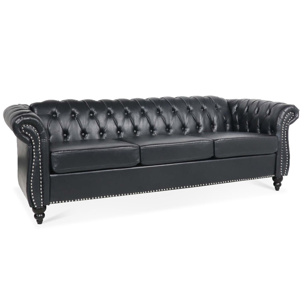 Anthony & Home Chesterfield rolled-arm three-seater sofa with plush upholstery and elegant design, perfect for living room decor.