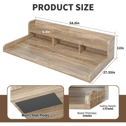 Sandy brown Anthony & Home countertop double layer wood shelf with space for washer and dryer, designed for laundry room organization.
