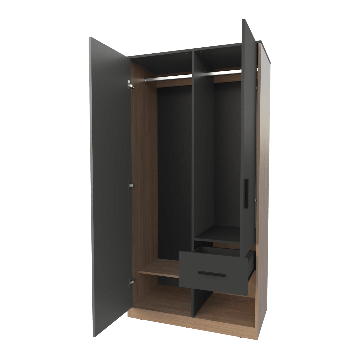 Anthony & Home Elite Collection Lugoff wardrobe with two doors, one drawer, in oak grey melamine finish with soft-close doors