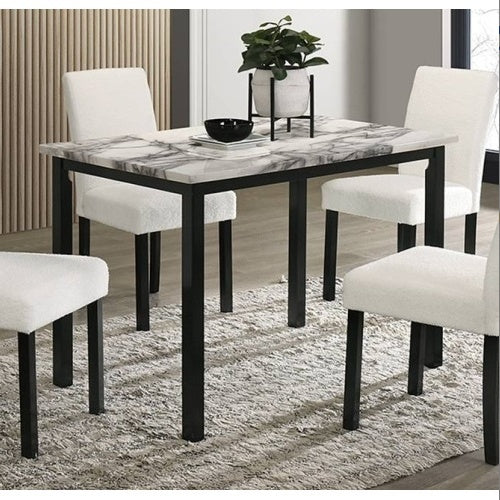 White Wool Chairs and Faux Marble Table 5pc Dining Set